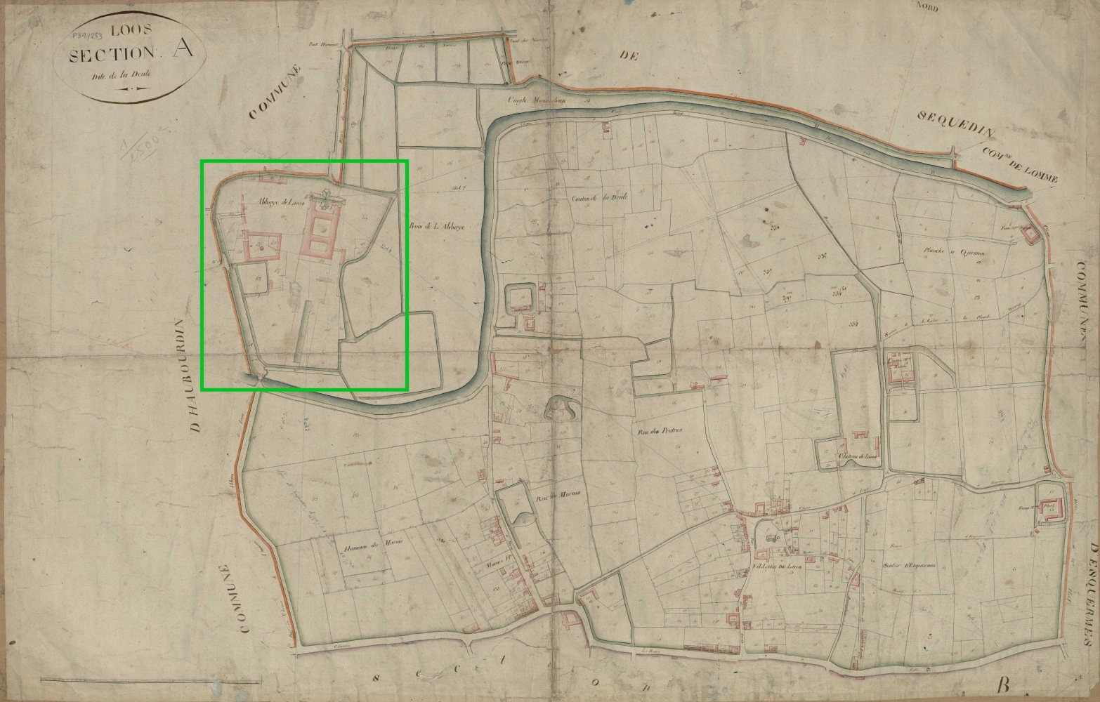 Plan cadastral napoléonien de 1814 situant l'abbaye - Archives départementales du Nord, cote P 31 / 253