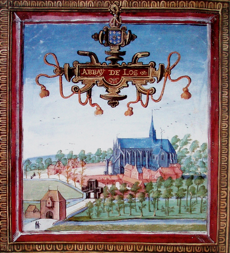 L'abbaye en 1613. Gouache de l'Album de Croÿ XII/1, planche 4, partie supérieure. Publication du Crédit communal de Belgique et de la Région Nord-Pas de Calais.