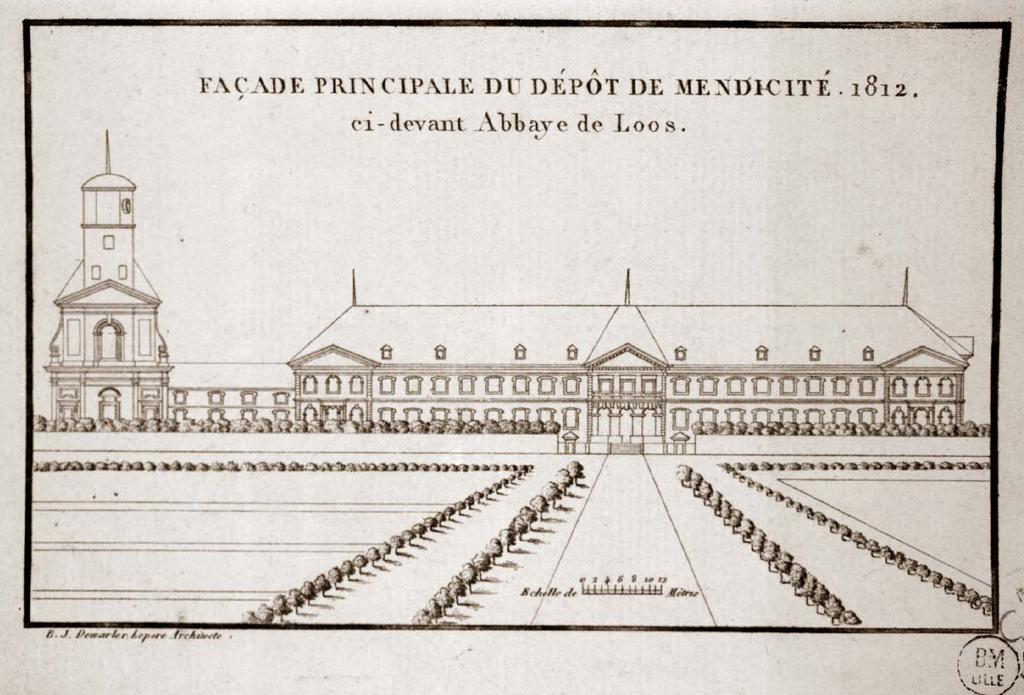 Vue d'ensemble dessiné en géométrale par B-J Dewarlez en 1812. Bibliothèque municipale de Lille carton 7 n°2