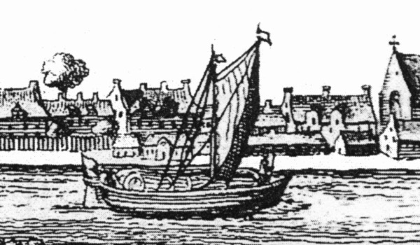 Une bélandre, dans le Flandria Illustrata d'Antoine Sanders, dit Sandérus (1641)