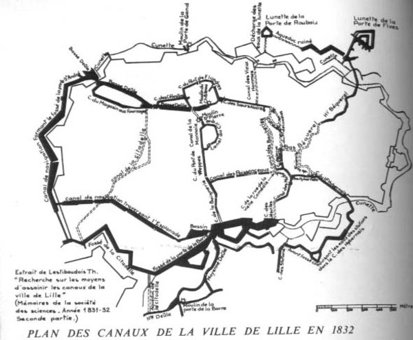 Plan des canaux de la ville de Lille en 1832