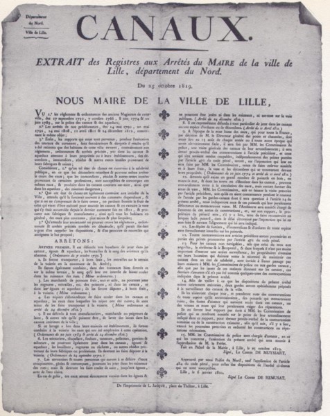 Arrêté du 25 octobre 1819 du Comte de Muyssart, Maire de la ville